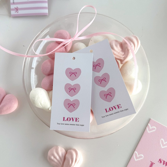 러브 핑크 택 사탕 간식 쿠키 포장택 답례품 디저트 선물 포장, 30개