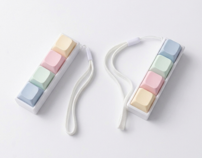 1+1 마카롱 청축 키보드 키링 14+, 화이트, 2개