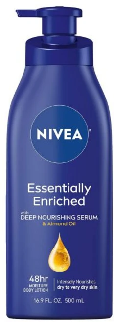 건조한 피부를 위한 NIVEA 에센셜 강화 바디 로션 딥 뉴트리션 세럼과 아몬드 오일이 함유된 48시간 보습 16.9 Fl Oz 펌프 병, 1개, 500ml - 쿠팡