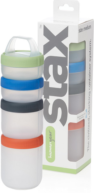 humangear STAX 쌓을 수 있는 스낵 용기 - 4 humangear STAX Stackable Snack Containers - 4-Piece Leak-Proof Sn, 중간, 1개