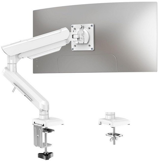 Mount PRO 싱글 모니터 책상 마운트 33-81.3cm(13-32인치) 조절 가능한 풀 모션 암 클램프 및 그로밋 베이스가 있는 컴퓨터 스탠드 홀더 11.4~10kg, 화이트(프리리프트 프로)