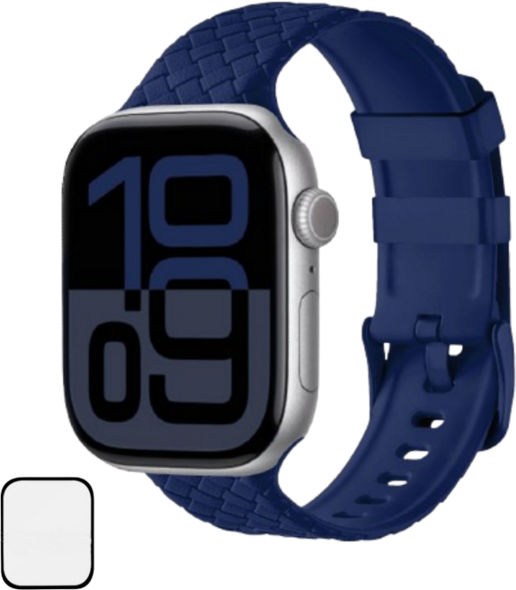 NUBASE 애플워치 호환 체크 솔로루프 실리콘 스트랩 스포츠밴드, 미드나잇 블루, 1개