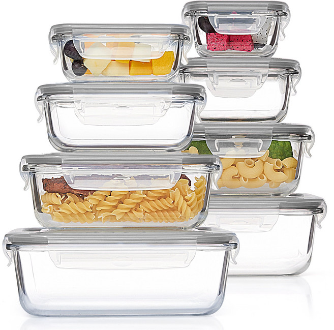 Vtopmart 클린 내열유리 정사각 식품보관 밀폐용기, 150ml-1040ml 8가지 사이즈, 1세트