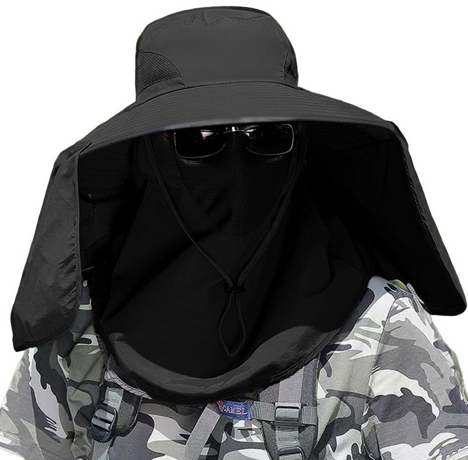 등산 낚시 캠핑 자외선차단 사파리 모자, 블랙