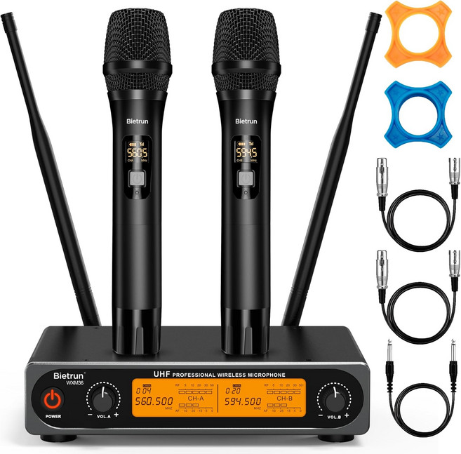 에코트레블베이스가 장착된 Bietrun 무선 마이크 UHF 160피트 범위 듀얼 다이내믹 핸드헬드 시스템 홈 노래방 미팅 파티 결혼식블루투스 포함 수신기, 1_2-channel wireless