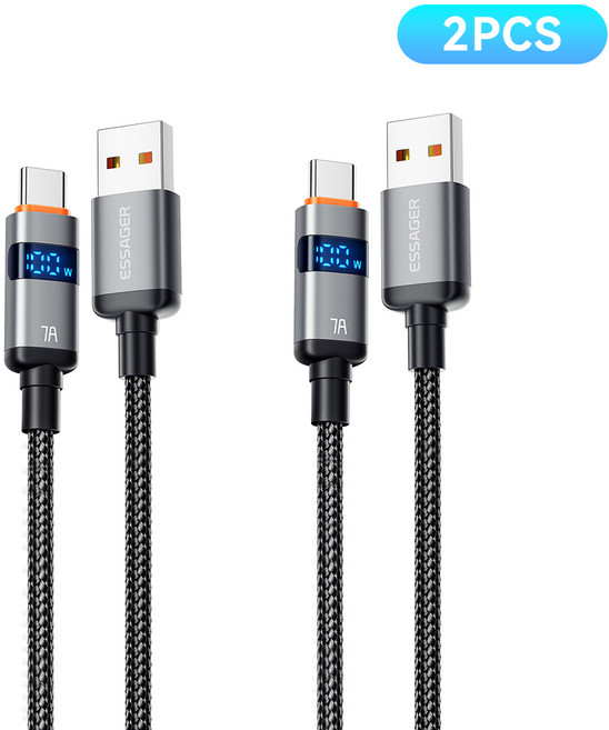Essager 디스플레이 PD 100W 7A C타입 고속 충전케이블, 2개, 회색, 2m