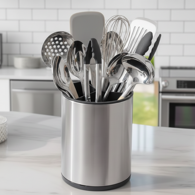 아미도스 물빠짐 회전식 스텐 조리 도구통, 1개, 실버