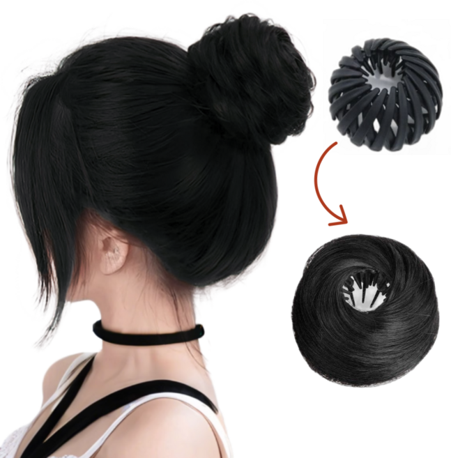 코지웨이브 풍선한 강력고정 만두핀 똥머리 가발, 1개, 내츄럴블랙