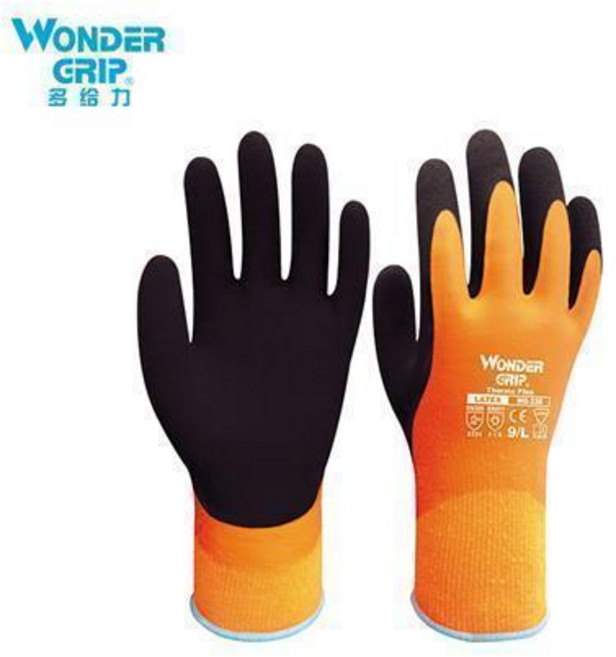 WONDER GRIP 乳膠防水防滑工作手套, 橙色 加厚防水款1雙裝 338,S, 1個