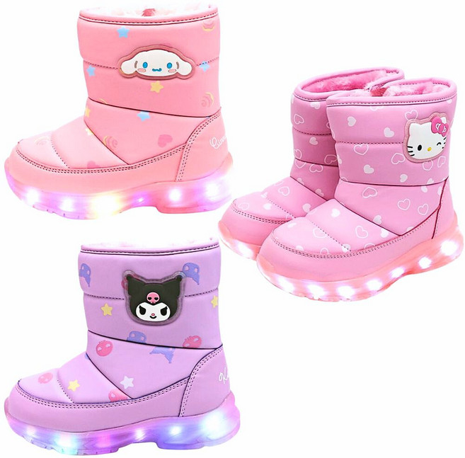 산리오 프링 라이팅 부츠 방한 방수 패딩부츠 시나모롤 쿠로미 헬로키티 겨울 윈터 털신 아동 신발 어린이 선물