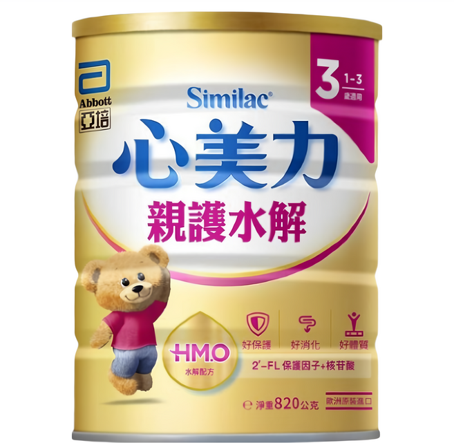 Abbott 亞培 Similac 心美力 HMO 3號親護水解成長配方奶粉 1~3歲, 820g, 1罐