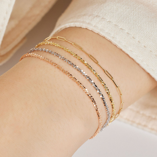 펠리체골드 14K 18K 샤인키스 팔찌(+선물포장) 부모님선물 반짝이 스팽글 화이트골드 선물 여자친구 레이어드