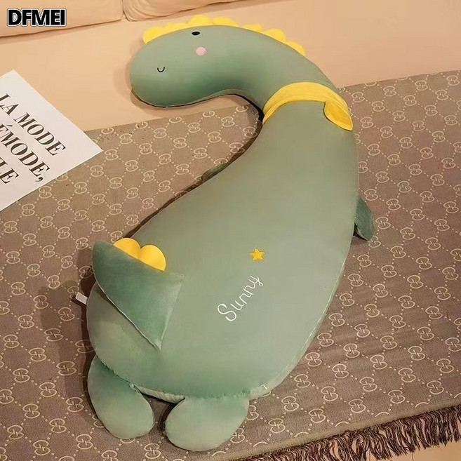 DFMEI 冰絲長條抱枕睡覺大人兒童男側睡夾腿抱睡公仔玩偶可拆洗, 綠恐龍【超柔親膚材質】