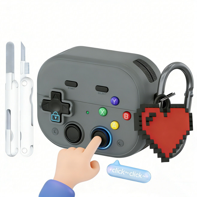 메트리콘 게임 컨트롤러 갤럭시 버즈 보호 케이스 + 청소 도구 증정, 회색, 1개, 갤럭시 버즈3/버즈3 프로/버즈 FE