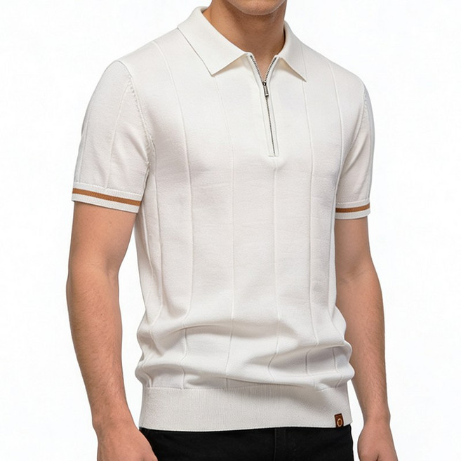 포령트레이드 고급스러운 티셔츠 여름 린넨 케이블 카라 반팔 니트