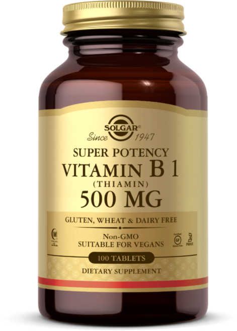 솔가 슈퍼 포텐시 비타민 B1 (티아민) 500mg 타블렛 비건, 1개, 100정