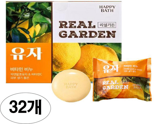 해피바스 리얼가든 비타민 비누 유자, 90g, 32개입