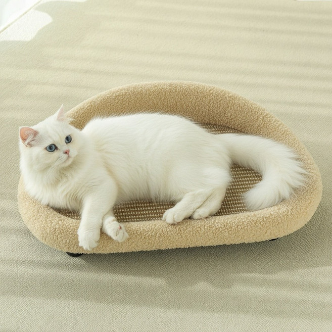 젠클로 고양이 방석 스크래쳐 소파 침대, 베이지, 1개