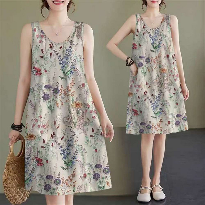 MOSAIRATION 여성 여름 슬리브리스 플로럴 나이트가운 면 소재 편안한 잠옷 W16