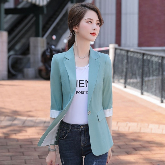 西裝外套休閒西服(中袖薄款垂感春季女外套5色74co41)【時尚巴黎】