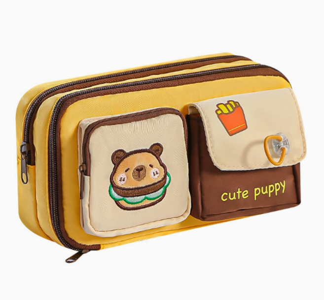 미노앤슈 투포켓 캐릭터 대용량 학생 필통 파우치, 1개, 옐로우 카피바라