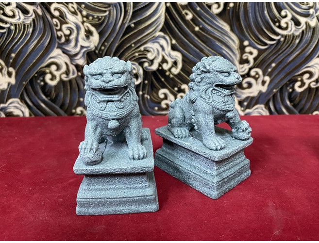 京綸 石獅子石象石雕擺設，辦公室居家裝飾，水族箱造景擺件，增添空間藝術氣息, 石獅（一對）,迷你