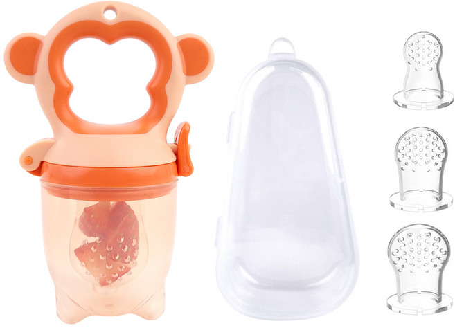 르메이어 유아용 과일 과즙망 본체 + 과즙망 3종 + 케이스 세트, 인디핑크, 1세트