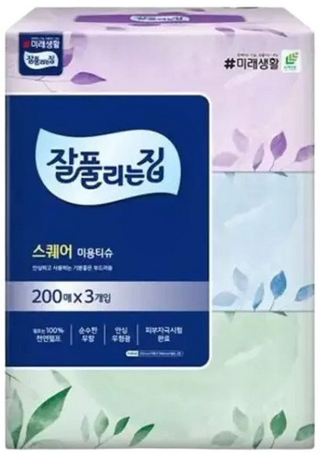 잘풀리는집 스퀘어 200매 x 3입 1팩 미용티슈 쌍용 곽티슈 사 유한킴벌리 크리넥스 잘집 갑티슈, 1박스, 3개입