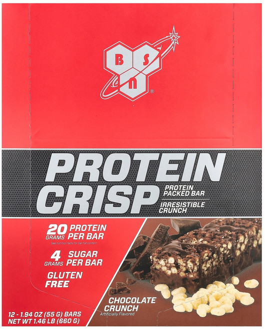 프로틴 크리스프 초콜릿 크런치 맛 바 12개 각 57g(2.01oz) BSN, 55g