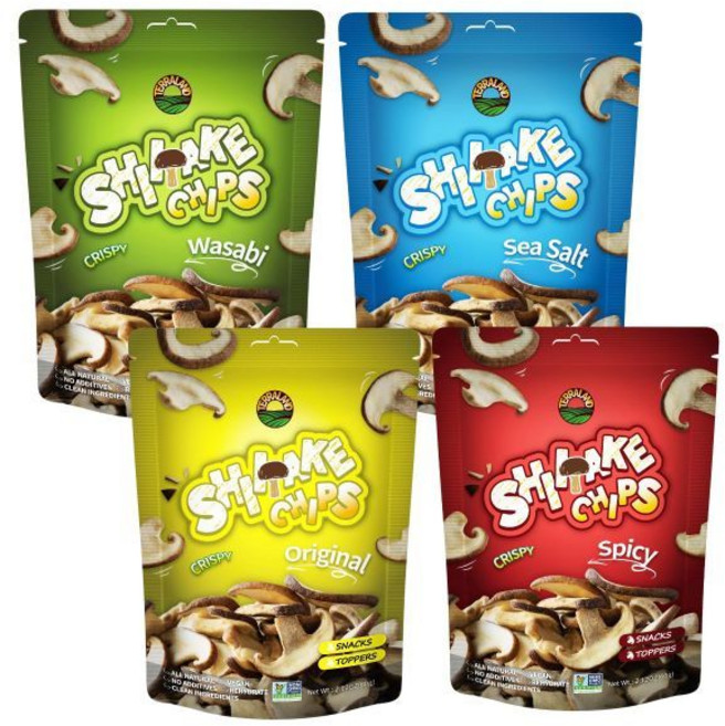 테라랜드 표고버섯 스낵 다양팩 오리지널 와사비 매운맛 바다소금 비유전자변형 비건 4개입 TERRAL, 4가지 맛, 2온스 (4팩)