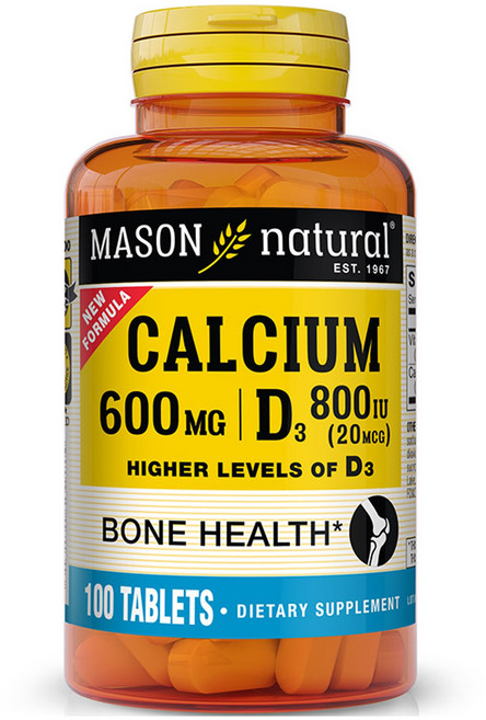Mason Naturals 鈣 600mg D3 800IU 錠, 1個, 100錠
