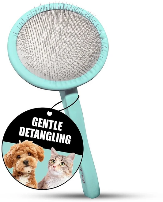 긴 골드누들 라브라두들 & 푸들 헤어를 위한 타우로 프로 라인 나무 탈곡 도그 브러시 - 개와 고양이 그루밍을 민트 슬라이커 직사각형 유연한 쿠션 및 미끄럼 방지 그립, Round, Purple, 1개 - 쿠팡