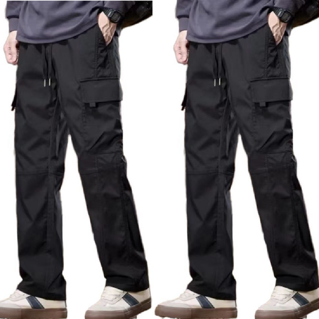 (1+1)히트세븐 봄 가을 작업복바지 남성 방풍 방한 오토바이 바지 블랙 통넓은 건빵바지 카고바지 BSDSS42, 블랙+블랙