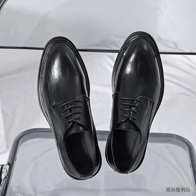 男士商務休閒皮鞋 英倫尖頭德比鞋 透氣婚禮正裝鞋 灰色 黑色 棕色