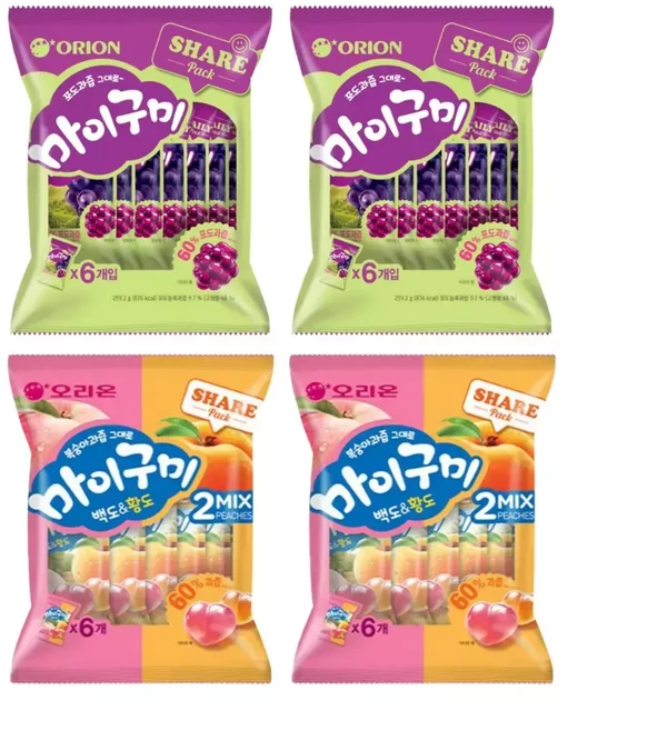 오리온 마이구미 포도 259.2g 2개 + 백도 & 황도 259.2g 2개 혼합세트