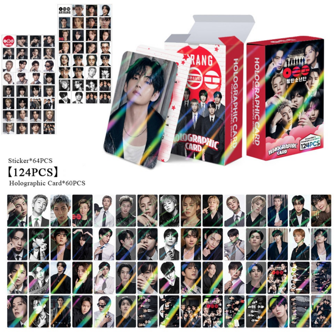 BTS 투어스 스트레이키즈 홀로그램 포카 124장 홀로그램 포카 60장 스티커 64장 도무송 다꾸 TWS 스키즈 방탄소년단, 124개, BTS(방탄소년단)
