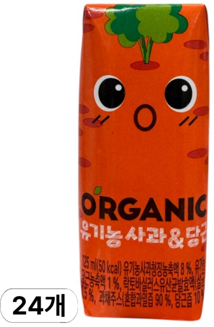 롯데칠성음료 오가닉 유기농 사과 당근 주스, 125ml, 24개