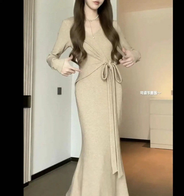 秋冬氣質針織毛衣連衣裙 顯瘦修身時尚長裙