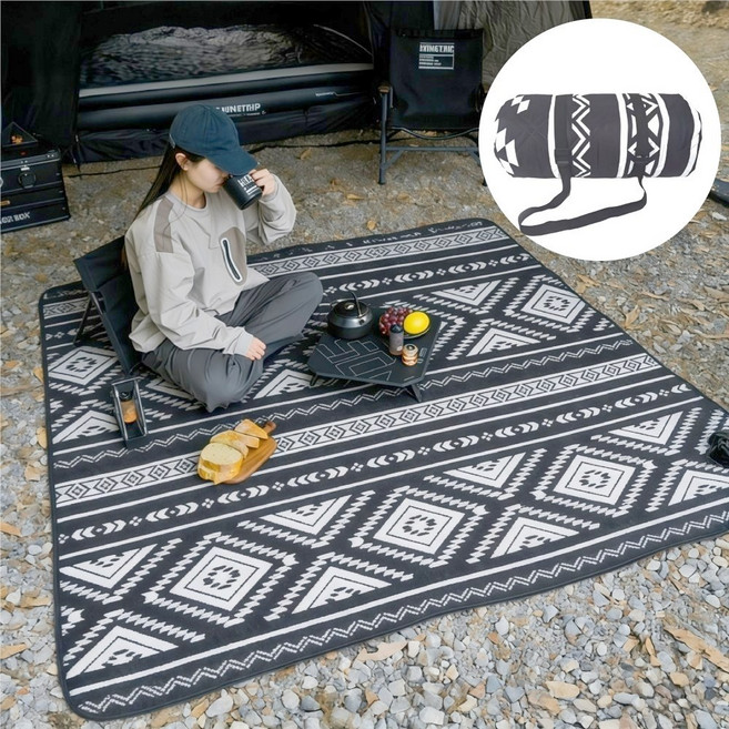혜신 야외 가족 두께 강화 피크닉 매트 두꺼운 접이식 휴대용 캠핑러그, 블랙