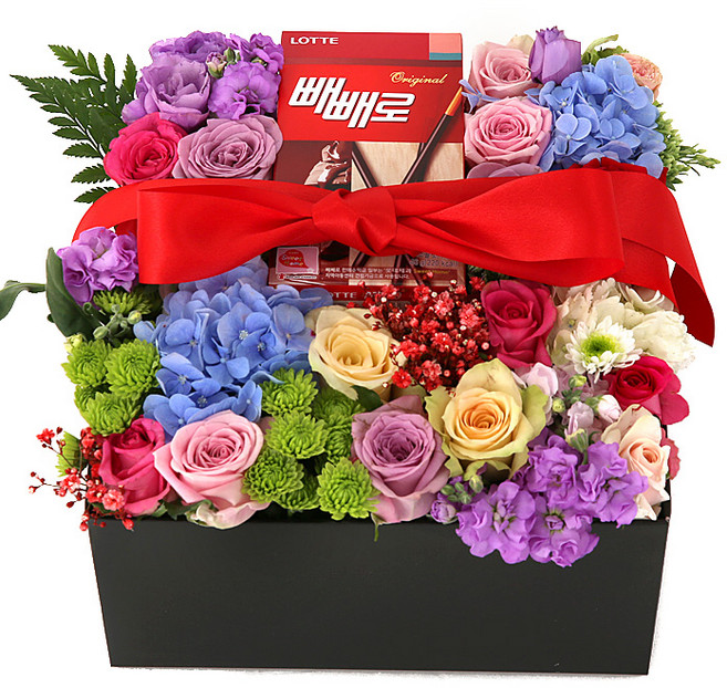 119플라워 (당일배송) 빼빼로와 사랑을 전합니다(빼빼로포함) ST-B265 꽃바구니 전국꽃배달 빼빼로데이 기념일 꽃선물 생화 꽃배달, 1개, 혼합