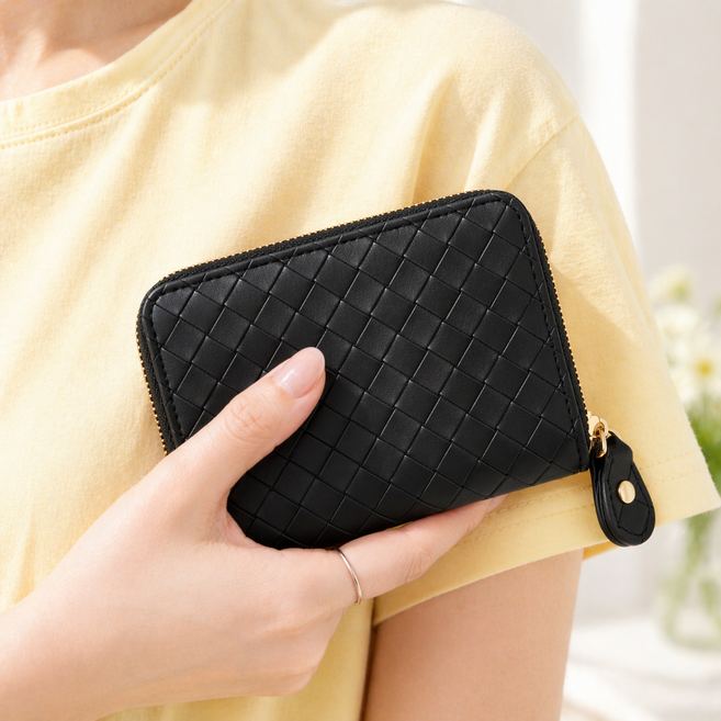 아크포지 미니멀 짜임패턴 지퍼형 카드 지갑