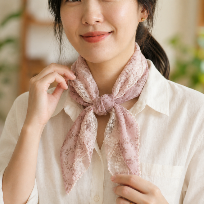발렌트리 여성 봄여름 자수 스카프 플라워 프린트 양면 데일리 목스카프