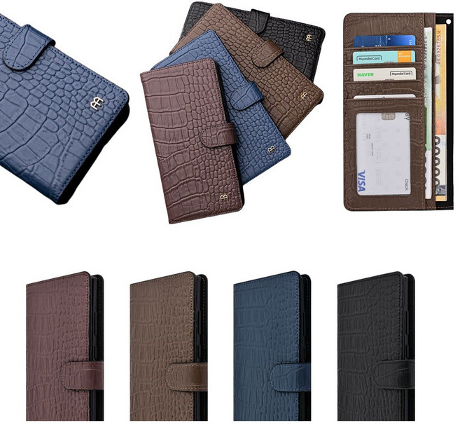 갤럭시 S23플러스 케이스 S916 천연 소가죽 트리미 크로커 악어 패턴 카드 지폐 수납 포켓 슬림 지갑 커버 (장지갑 커버형 플립 다이어리)