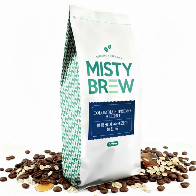 미스티브루 콜롬비아 수프리모 블렌드 원두, 홀빈(분쇄안함), 500g, 1개