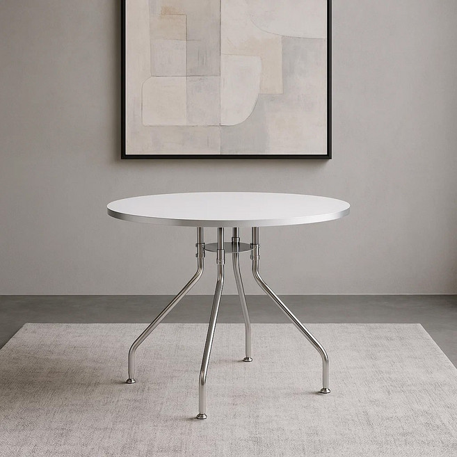 룬트 원형테이블 미드센츄리 모던 크롬 식탁 3size, 4인용, 화이트(WWD3083)