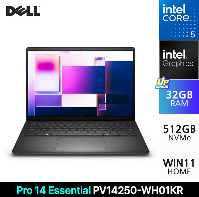 DELL Pro 14 Essential PV14250-WH01KR Core5-120U Intel Graphics WIN 11 HOME 대학생 인강용 학업용 노트북, WIN11 Home, 32GB, 512GB