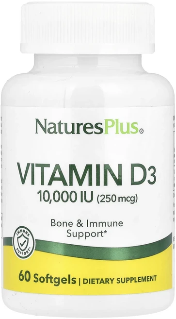 NaturesPlus 비타민D3 250mcg(10000IU) 소프트젤 60정, NaturesPlus비타민D3250mcg10000IU소, 1개 - 쿠팡