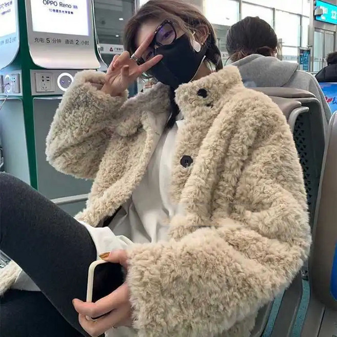 여성 램스울 롱 코트 캐주얼 가을 겨울 뽀글이 자켓 루즈핏 기질 여자 차이나 후리스 코트 ZZL