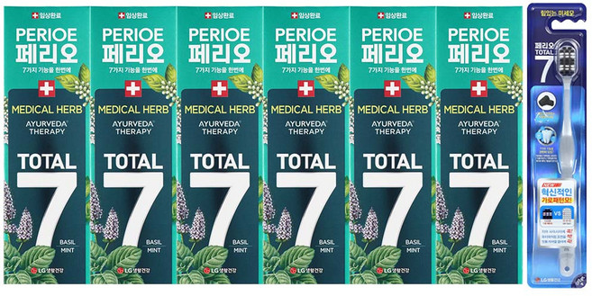 페리오 토탈7 메디컬허브 바질 100g*6개 + 칫솔1입, 100g