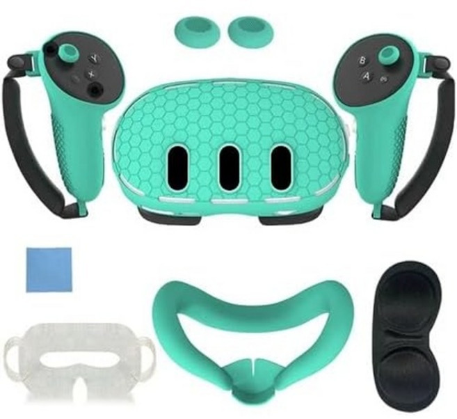 메타 퀘스트 3 실리콘 커버 7종 풀세트 VR 헤드셋 보호 액세서리 블랙, light cyan